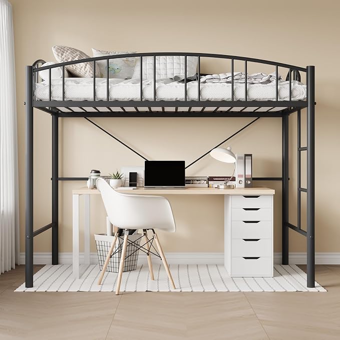 Twin Metal Loft Bed with Ladder