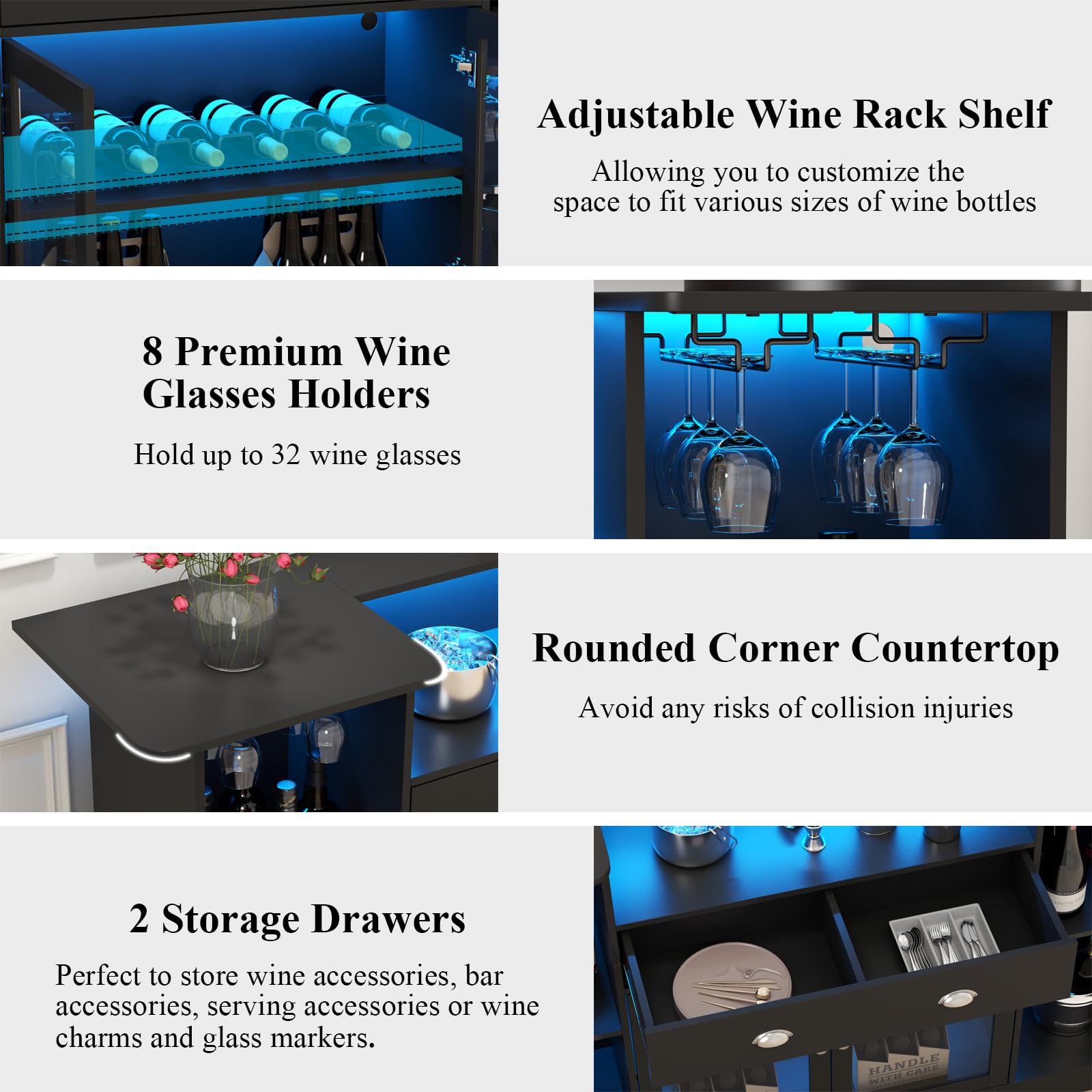 Bar Cabinet with LED & Drawer