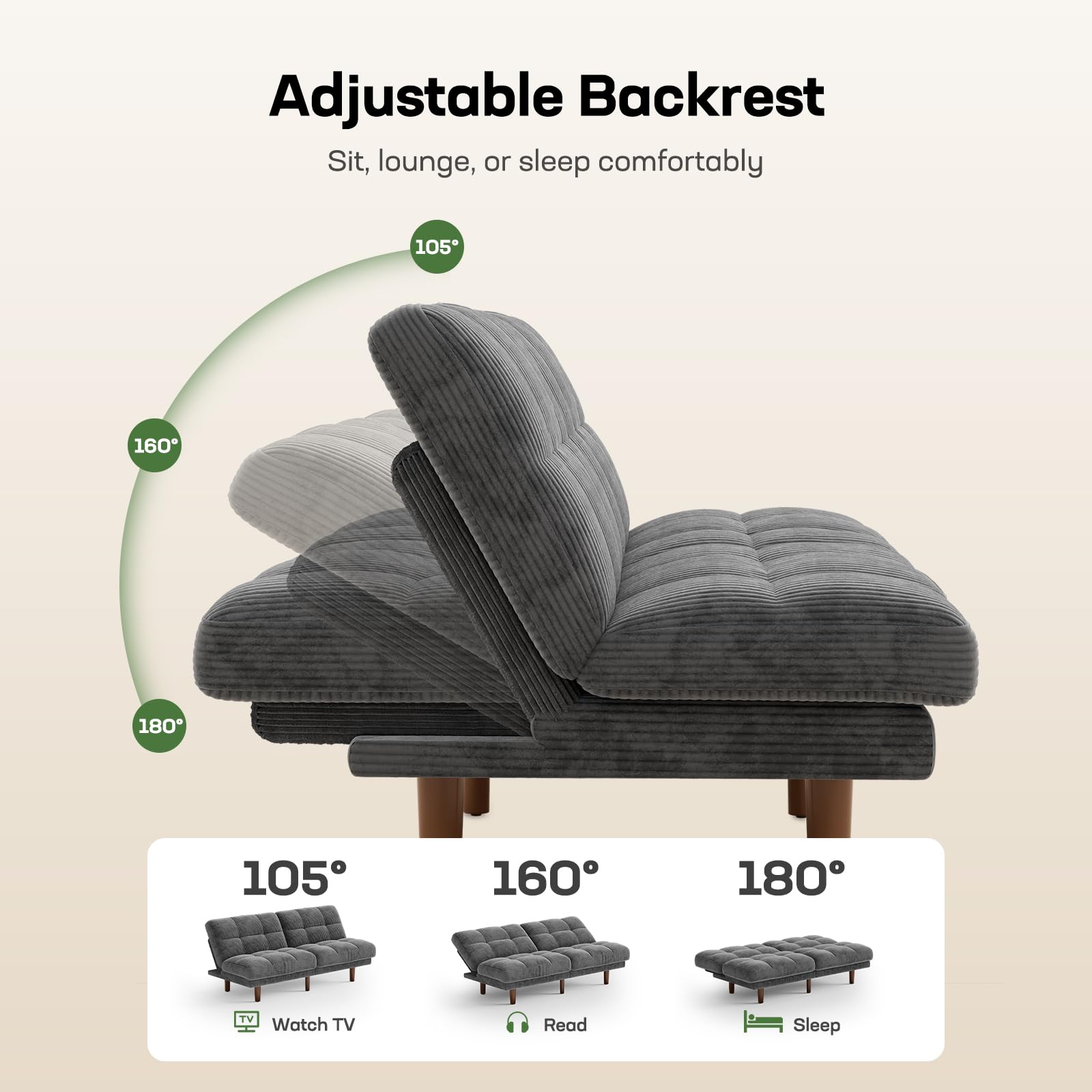 Convertible Futon Sofa Bed with Adjustable Backrest