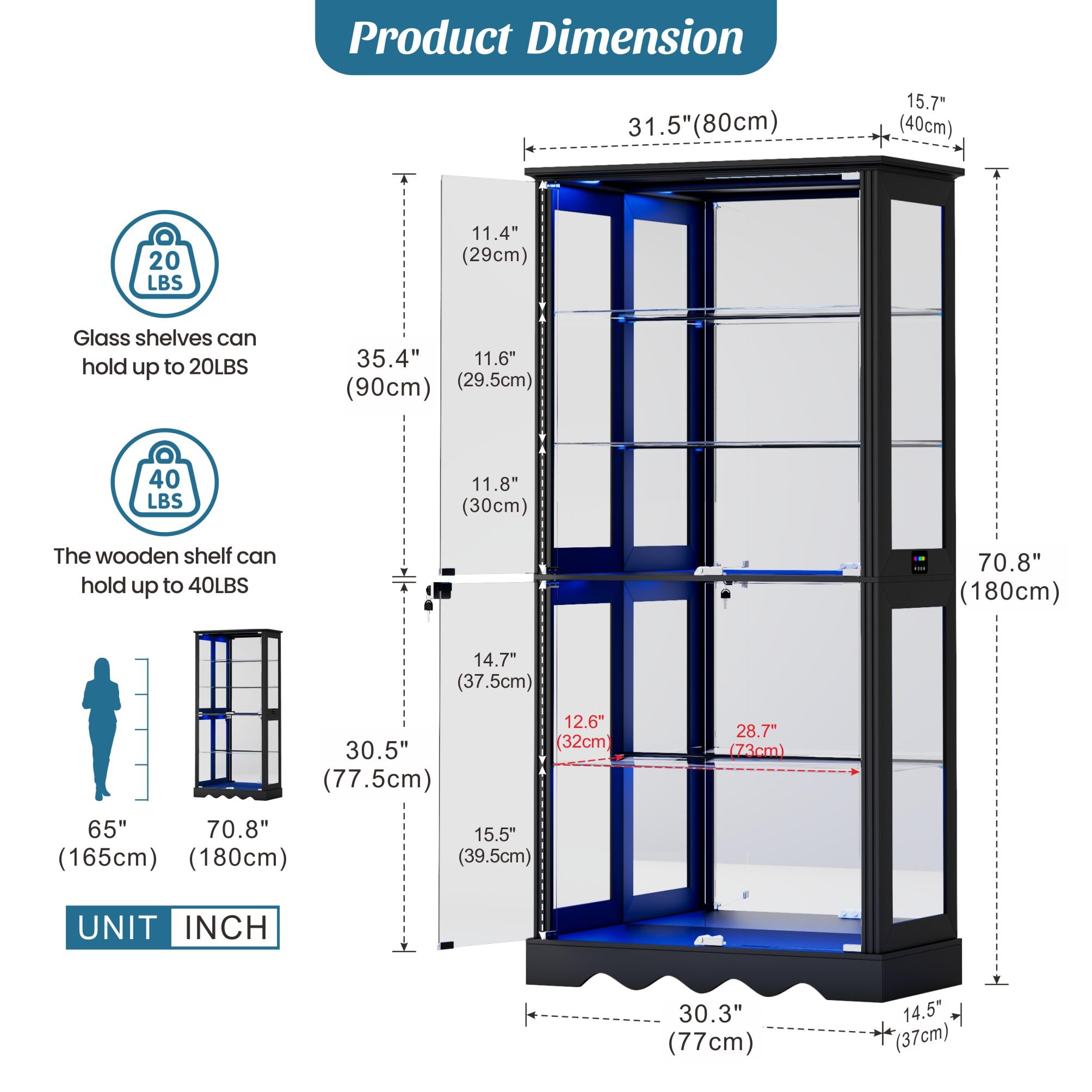 71" Glass Display Cabinet with RGB Lights
