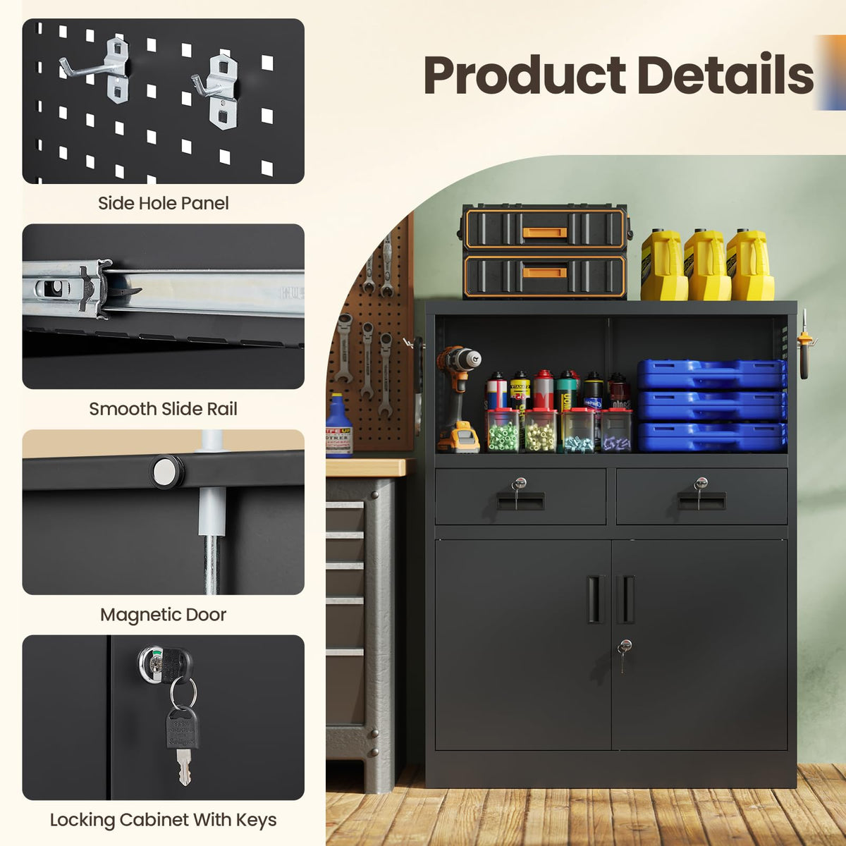 Locking Steel Cabinet with Drawers