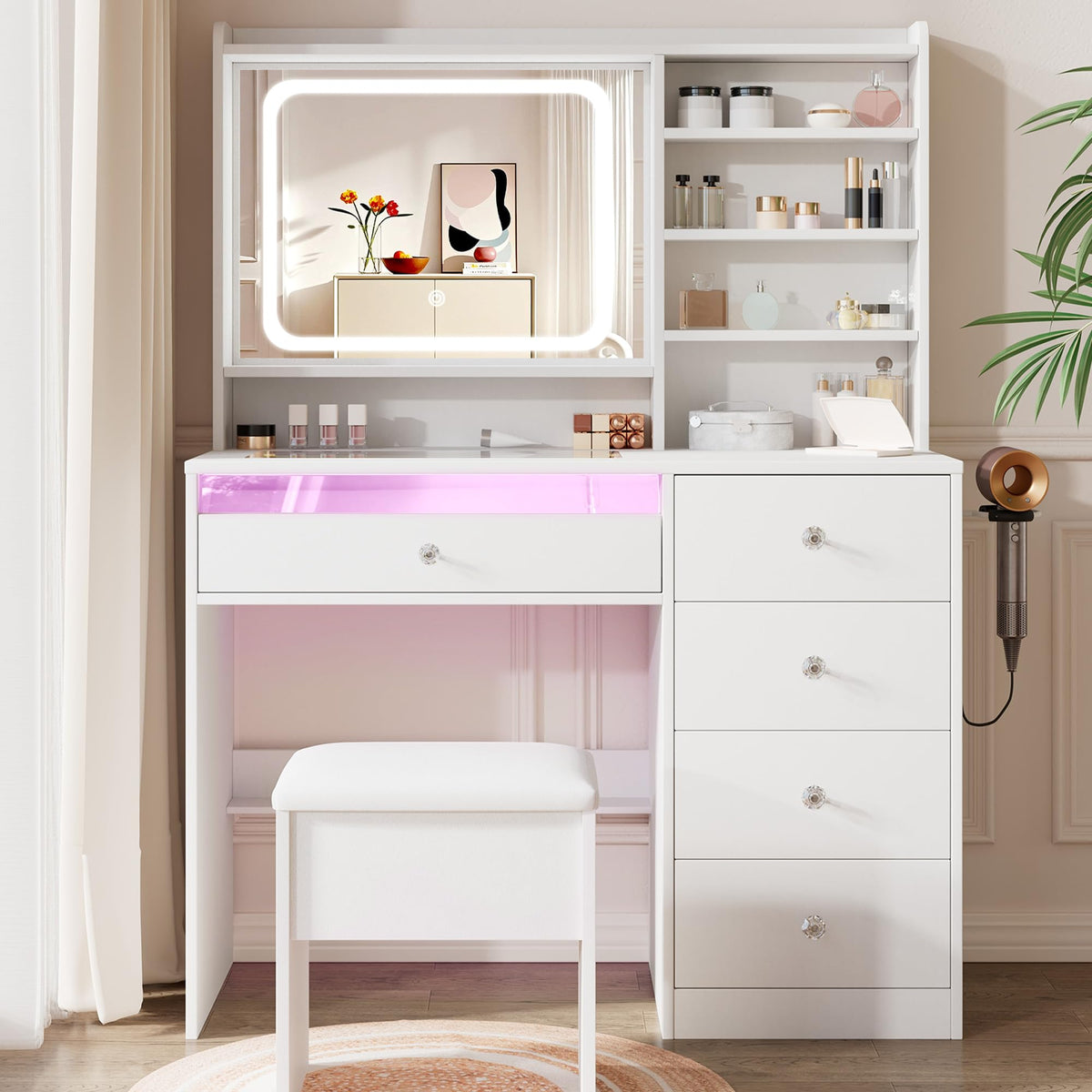 Glass-Top LED Makeup Vanity