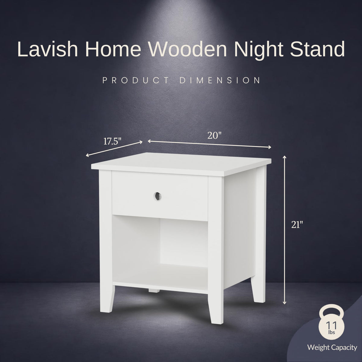Lavish Home Wooden Nightstand with Drawer & Open Storage Shelf, White