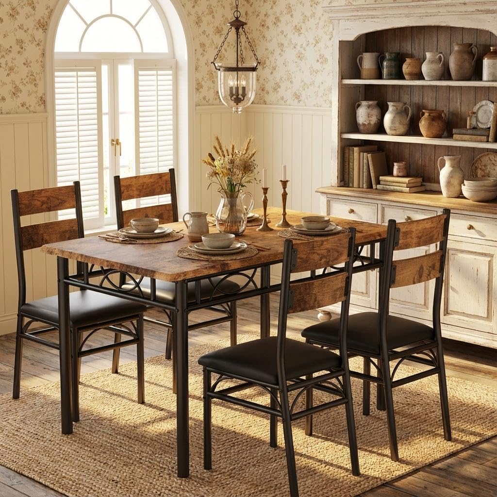 OUTLANE 5-Piece Rustic Dining Table Set for 4,Kitchen & Dining Room Sets