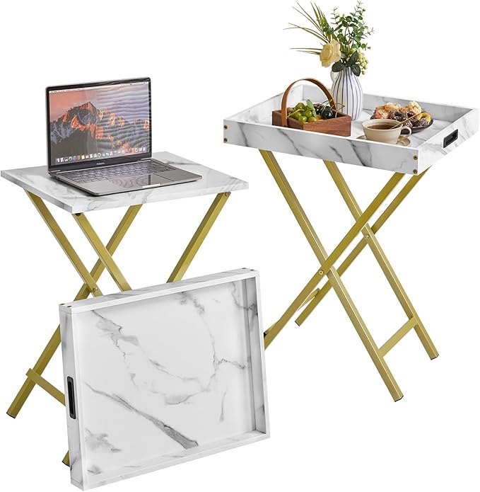 Foldable TV Tray Set of 2 with Removable Serving Tray
