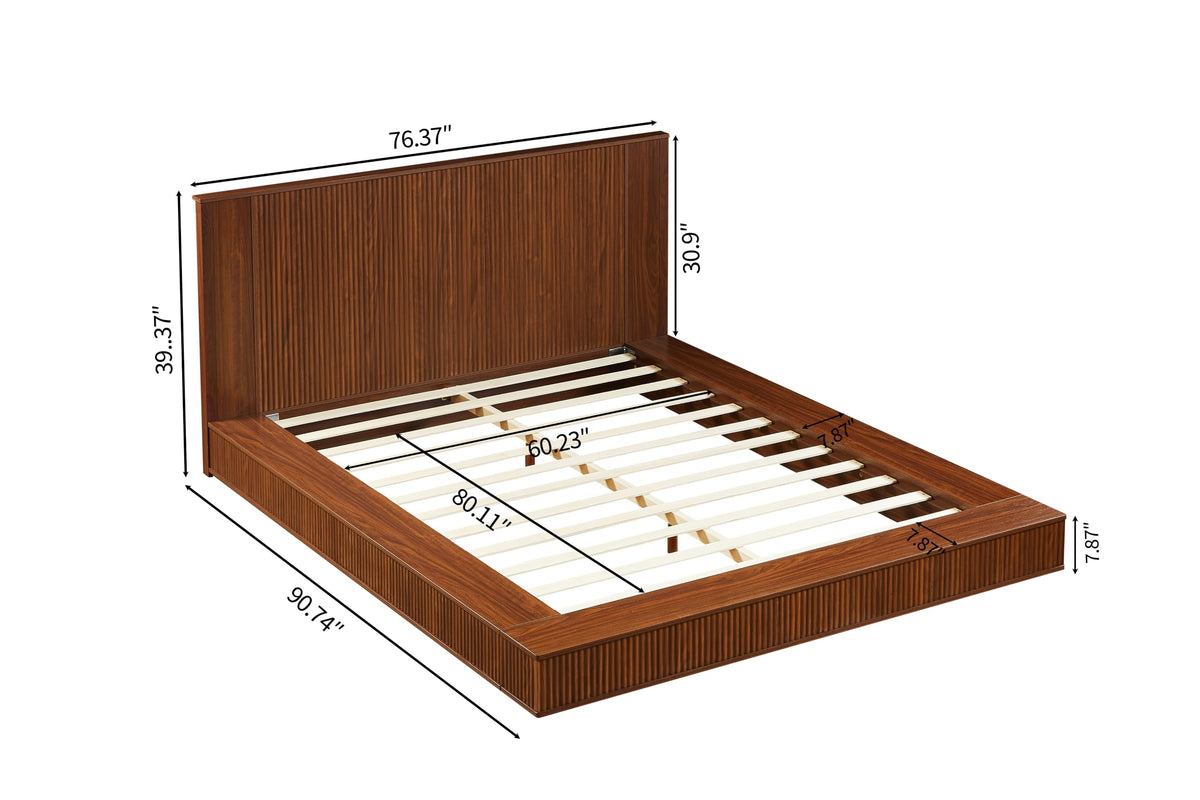 Low Profile Queen Platform Bed Frame with Vertical Fluted Headboard (Queen)