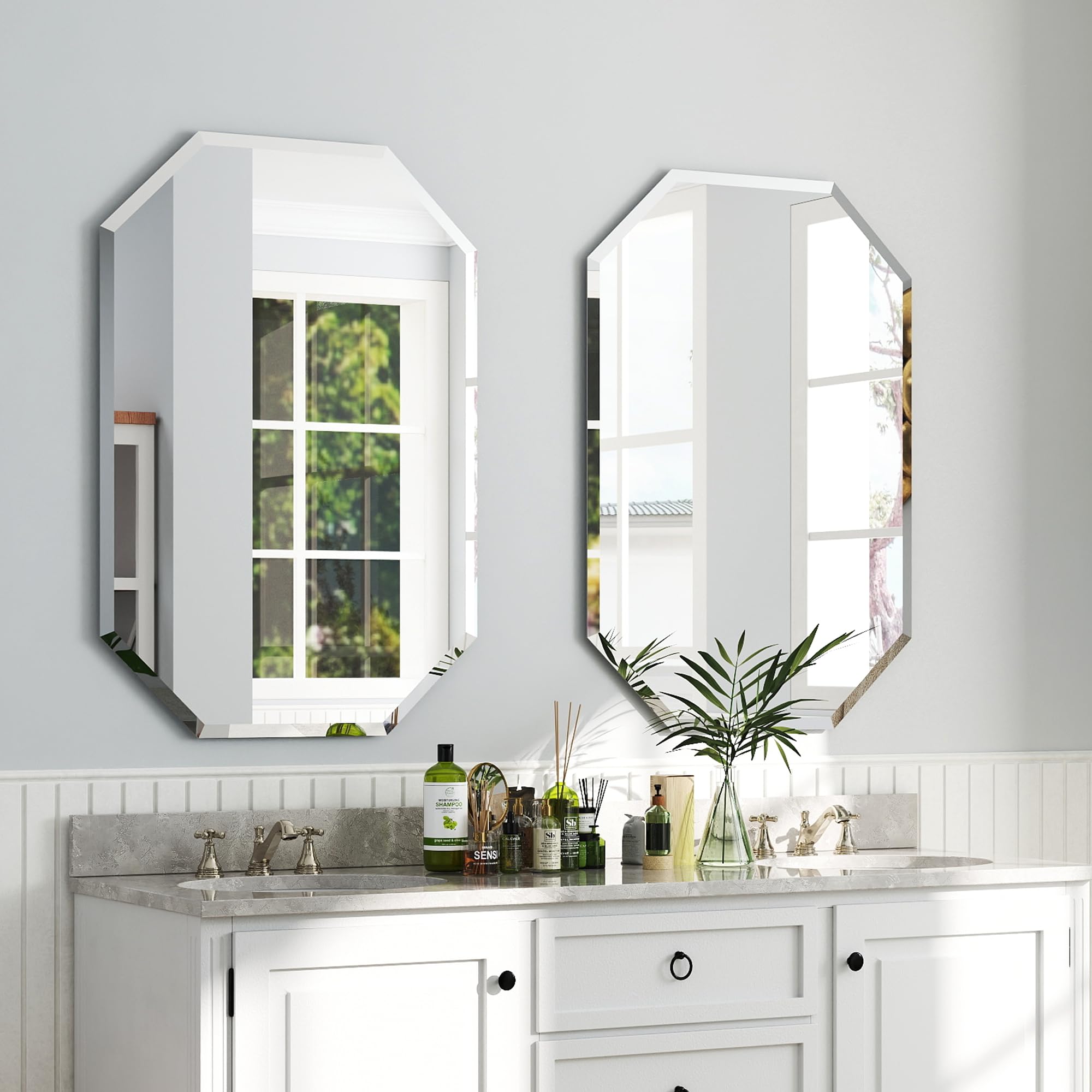 Octagonal Frameless Beveled Wall Mirror (2-Pack)