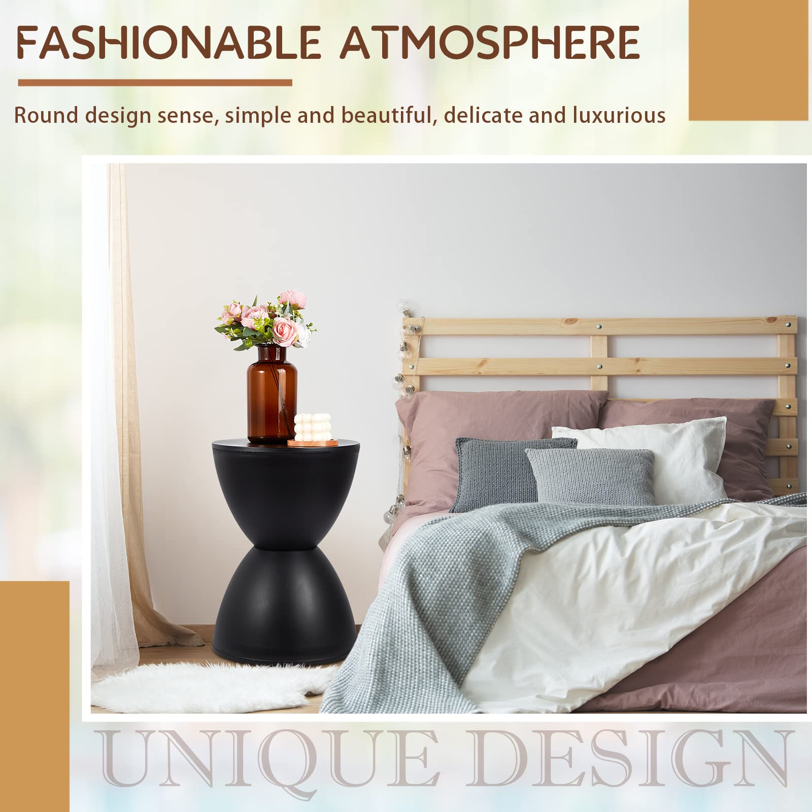 Black Hourglass Drum Side Table