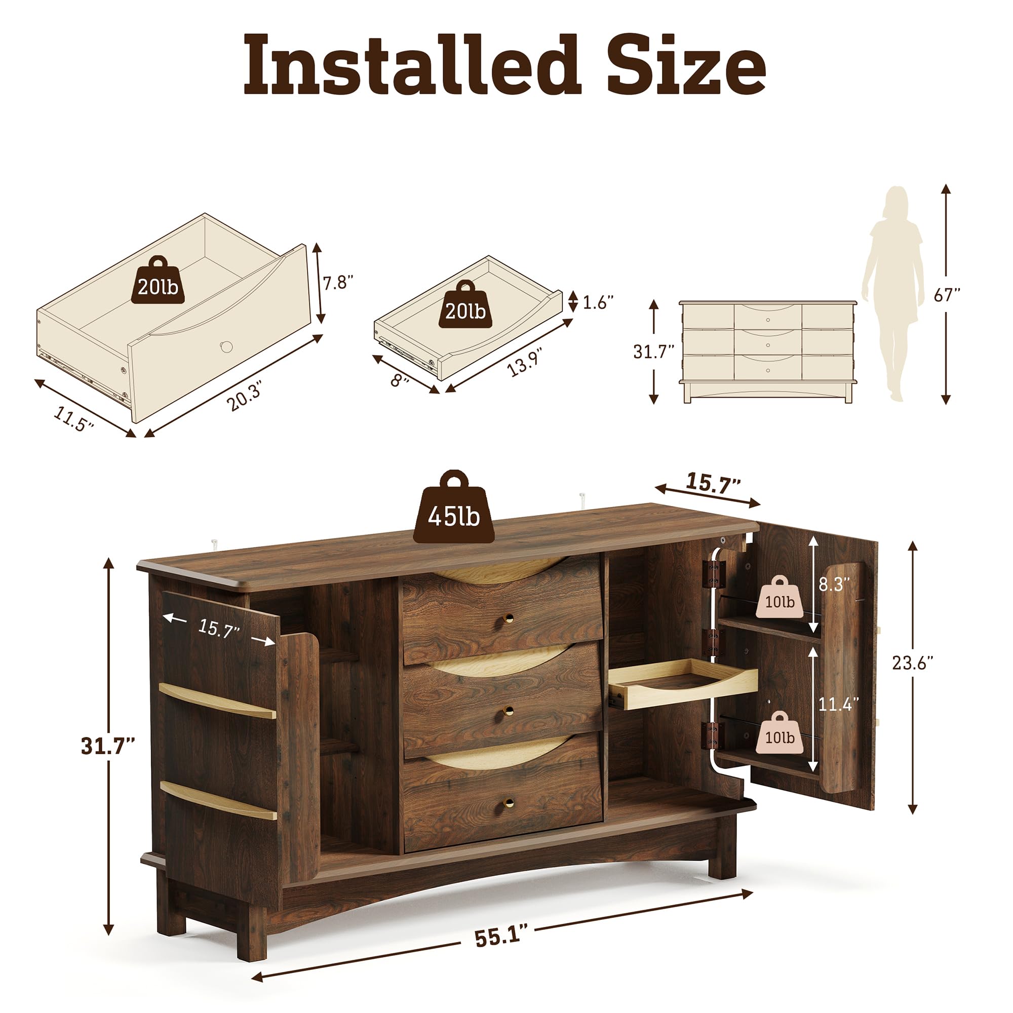 Modern Buffet Cabinet with Drawers & Sliding Tray