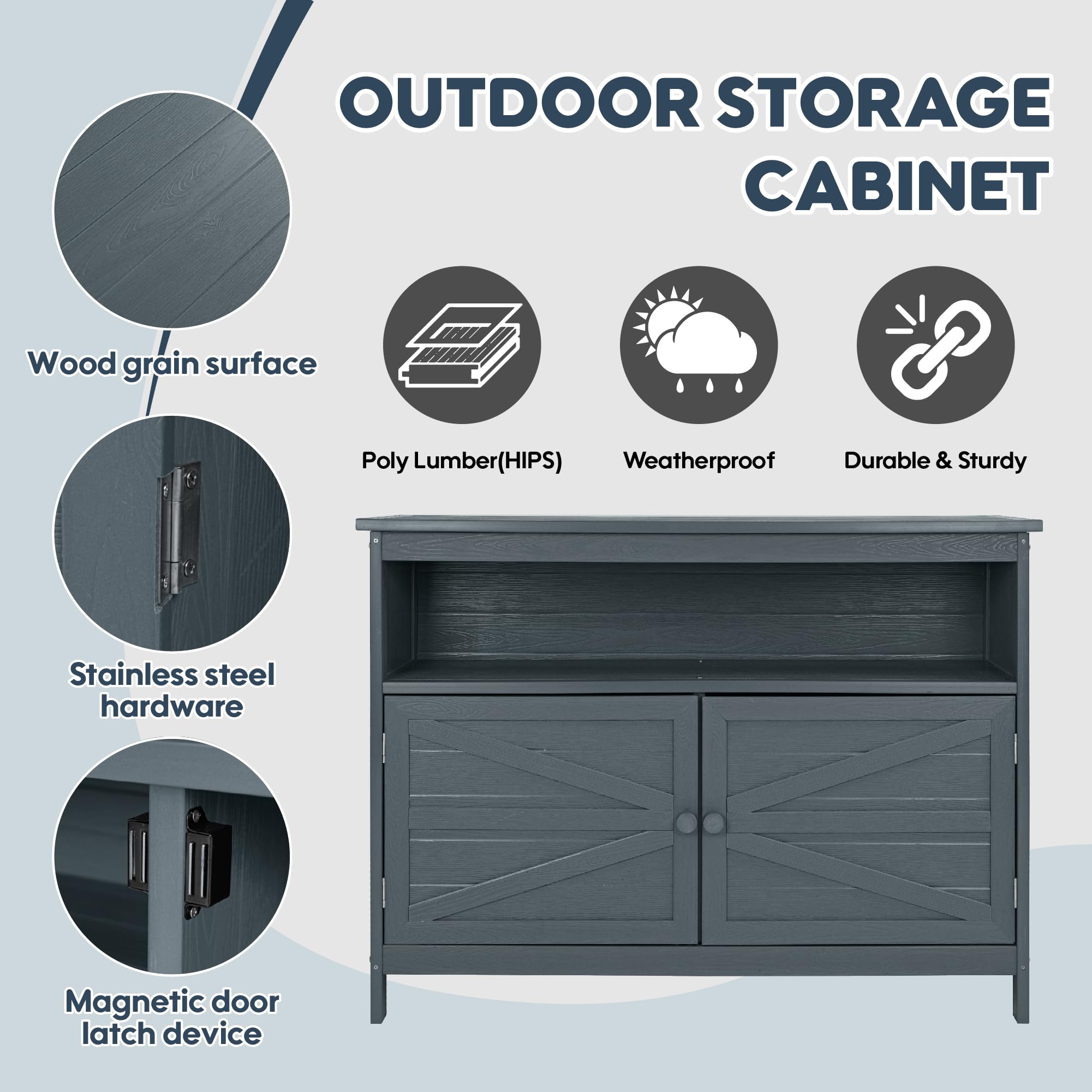 Outdoor Storage Cabinet with Magnetic Doors