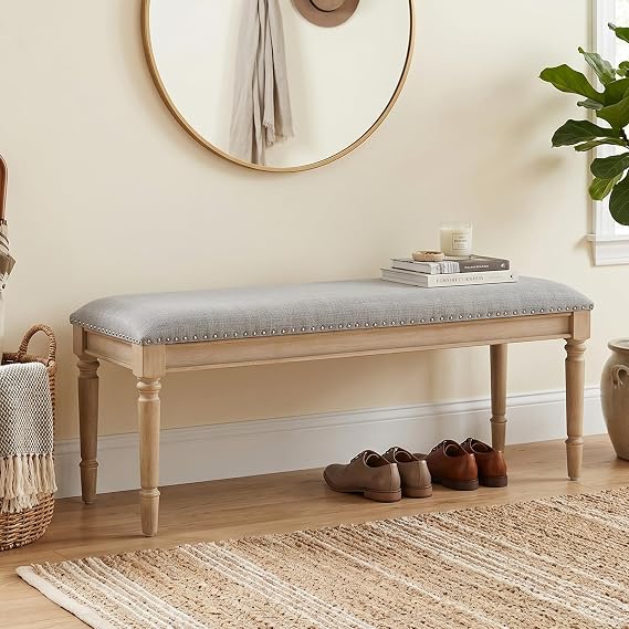 Upholstered Entryway & Dining Bench with Wood Legs