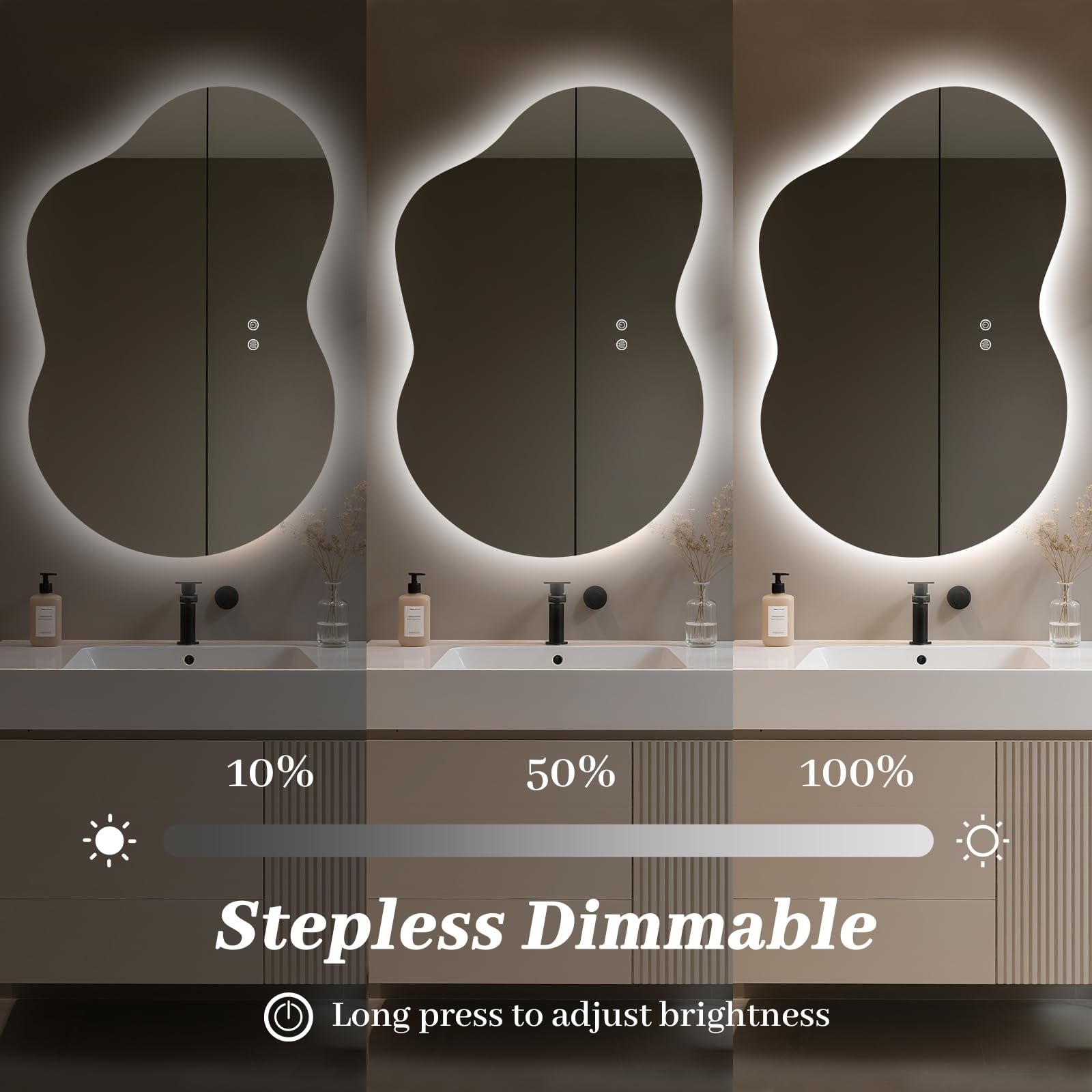 WallBeyond 36"x24" Irregular LED Bathroom Mirror with Lights, Asymmetrical Backlit Vanity Mirror for Powder Room or Makeup Area, Dimmable & Anti-Fog, Dual Mounting