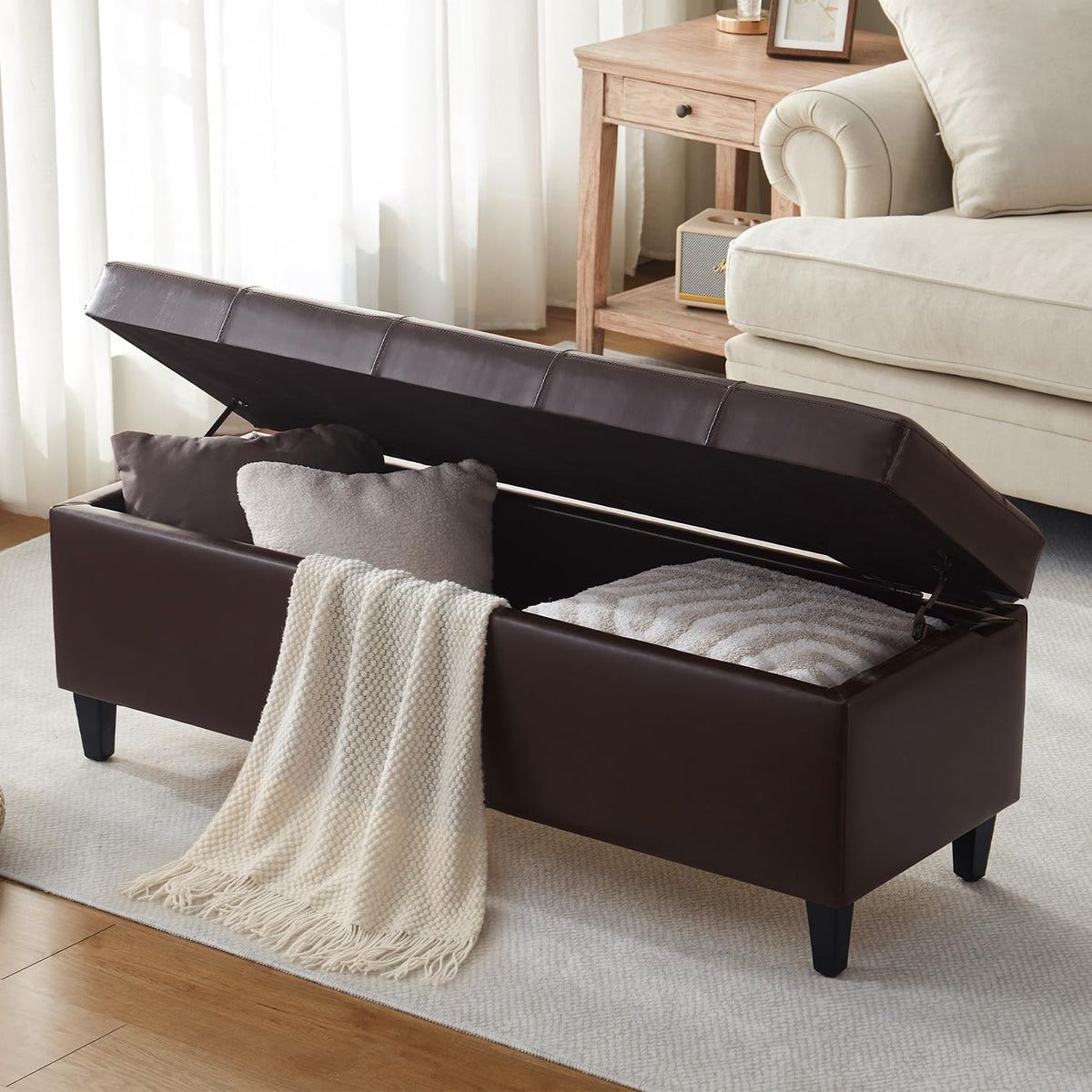 Faux Leather Storage Ottoman Bench