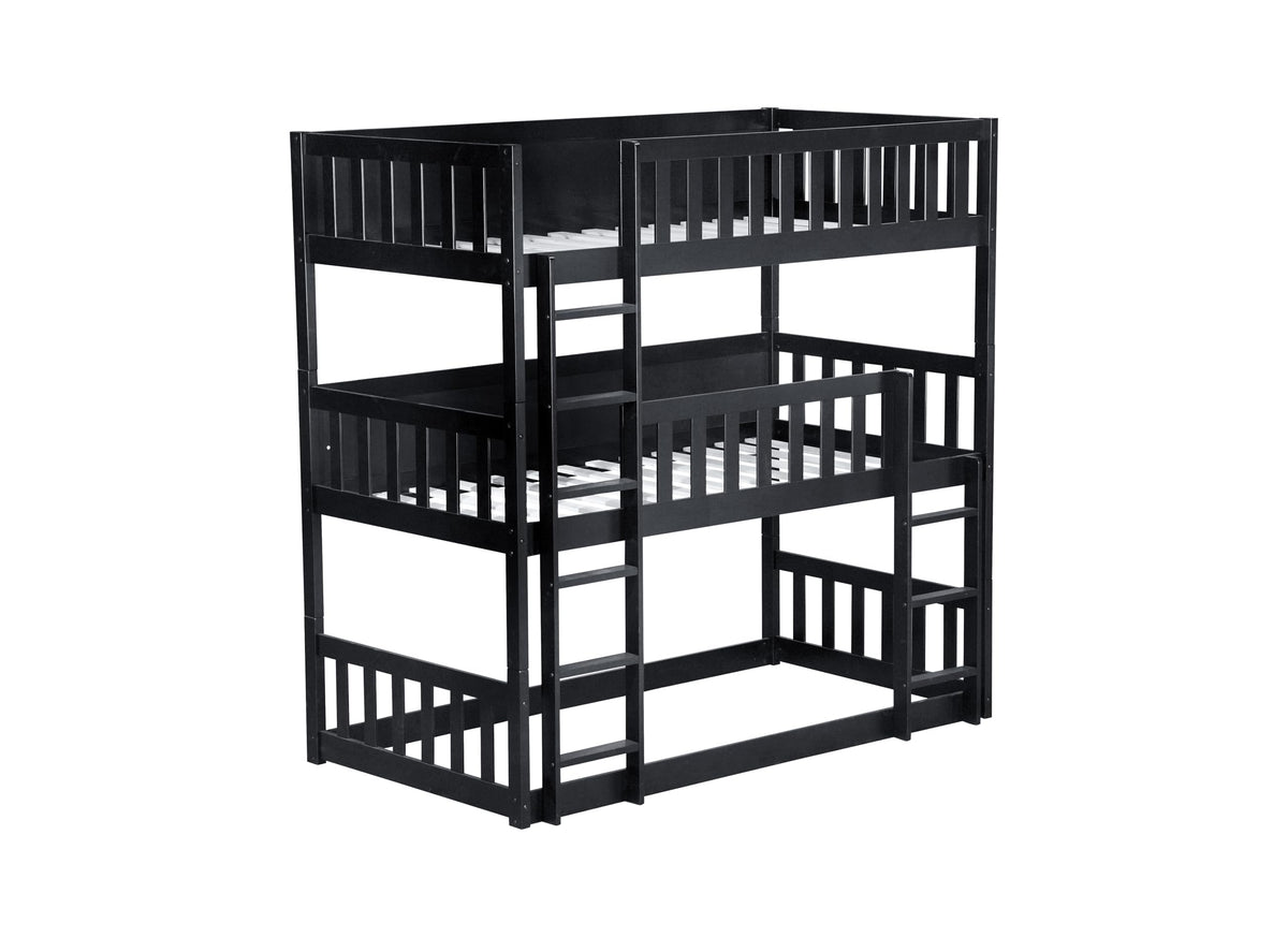 Bellemave Twin Over Twin Over Twin Triple Beds for 3 Kids, Wood 3 Bunk Beds, Espresso