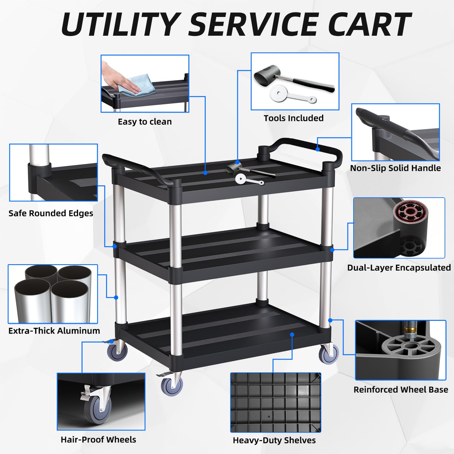 3-Tier Rolling Utility Cart with Locking Wheels