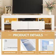 JUMMICO TV Stand with LED Lights, Modern Entertainment Center Media and Open Shelf Console Table Storage Desk with 1 Drawer and Remote Control 20 Color LED Lights up to 70 Inch TV (White)
