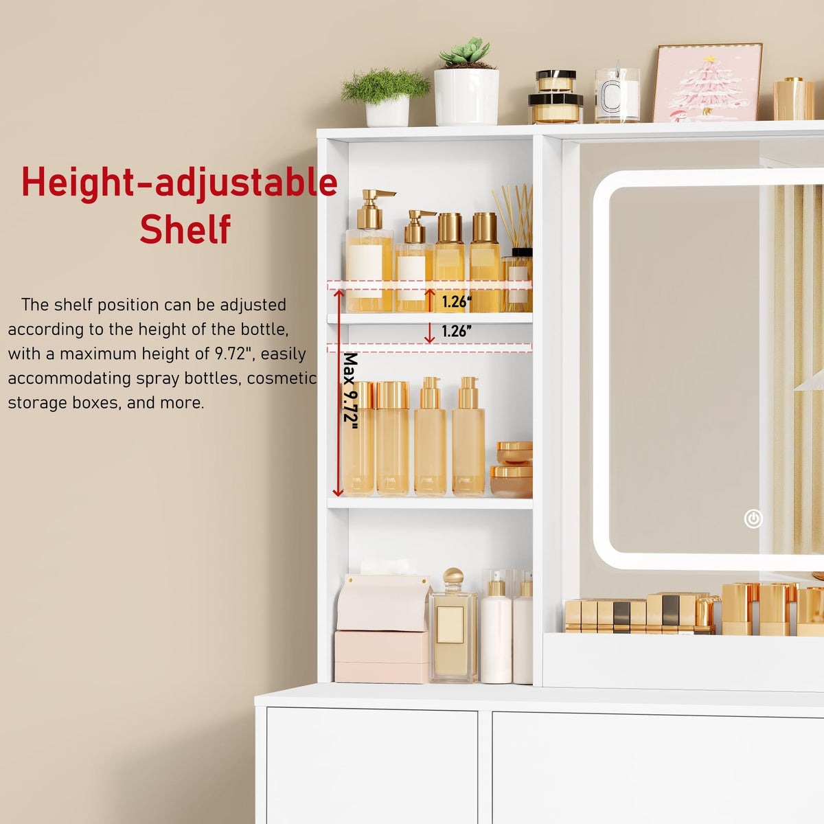 White 9-Drawer LED Makeup Vanity