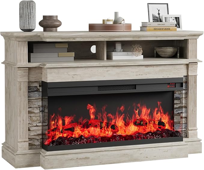 52" Electric Fireplace TV Stand with 3-Sided Glass Insert