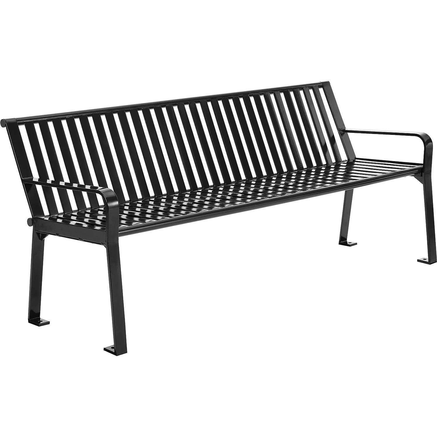6 ft Heavy-Duty Steel Park Bench with Back – Black Powder Coat