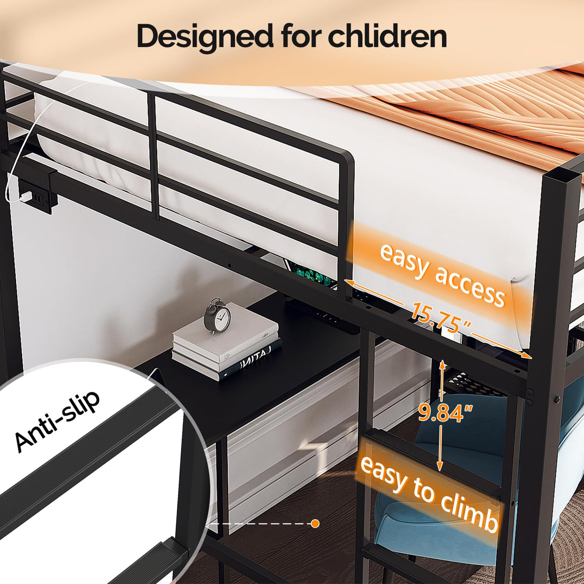 Loft Bed with Desk and Wardrobe