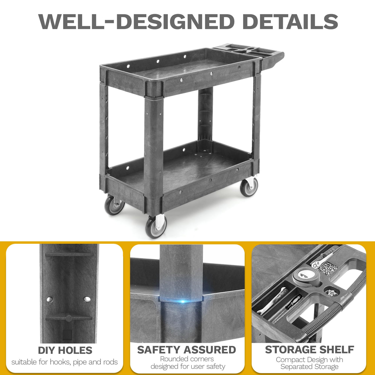 DWVO 40 x 17 in Heavy Duty Rolling Utility Cart on Wheels, Grey