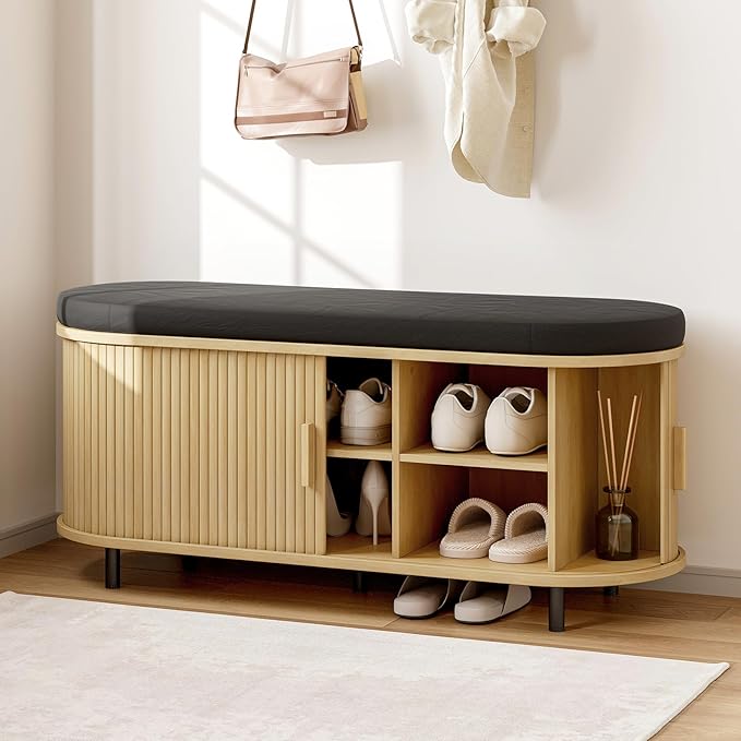 43" Fluted Shoe Storage Bench with Cushion