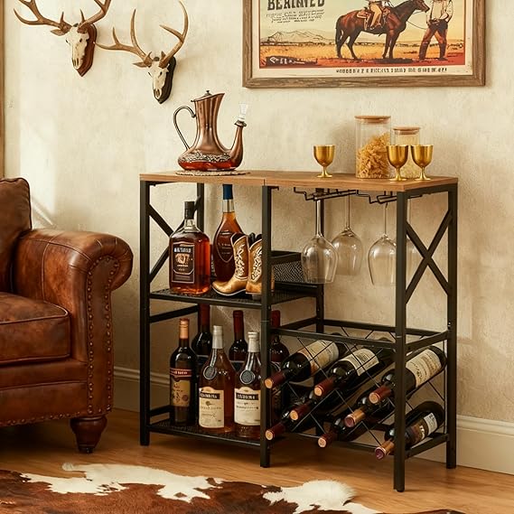 Freestanding Wine Bar Cabinet with Glass Holder
