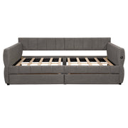 Queen Size Sherpa Upholstered Platform Bed with USB Ports & Storage Drawers
