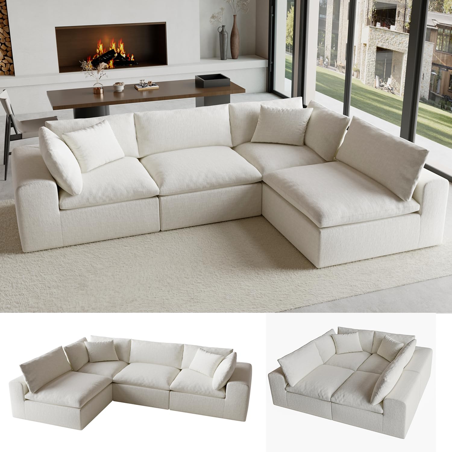 Modular L-Shaped Sectional Sofa with Deep Seat