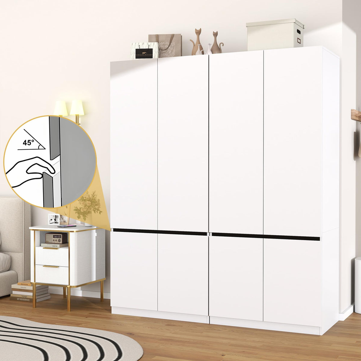 White 4-Door Wardrobe Armoire