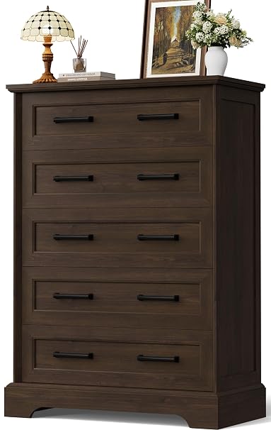 5-Drawer Farmhouse Dresser with Stool
