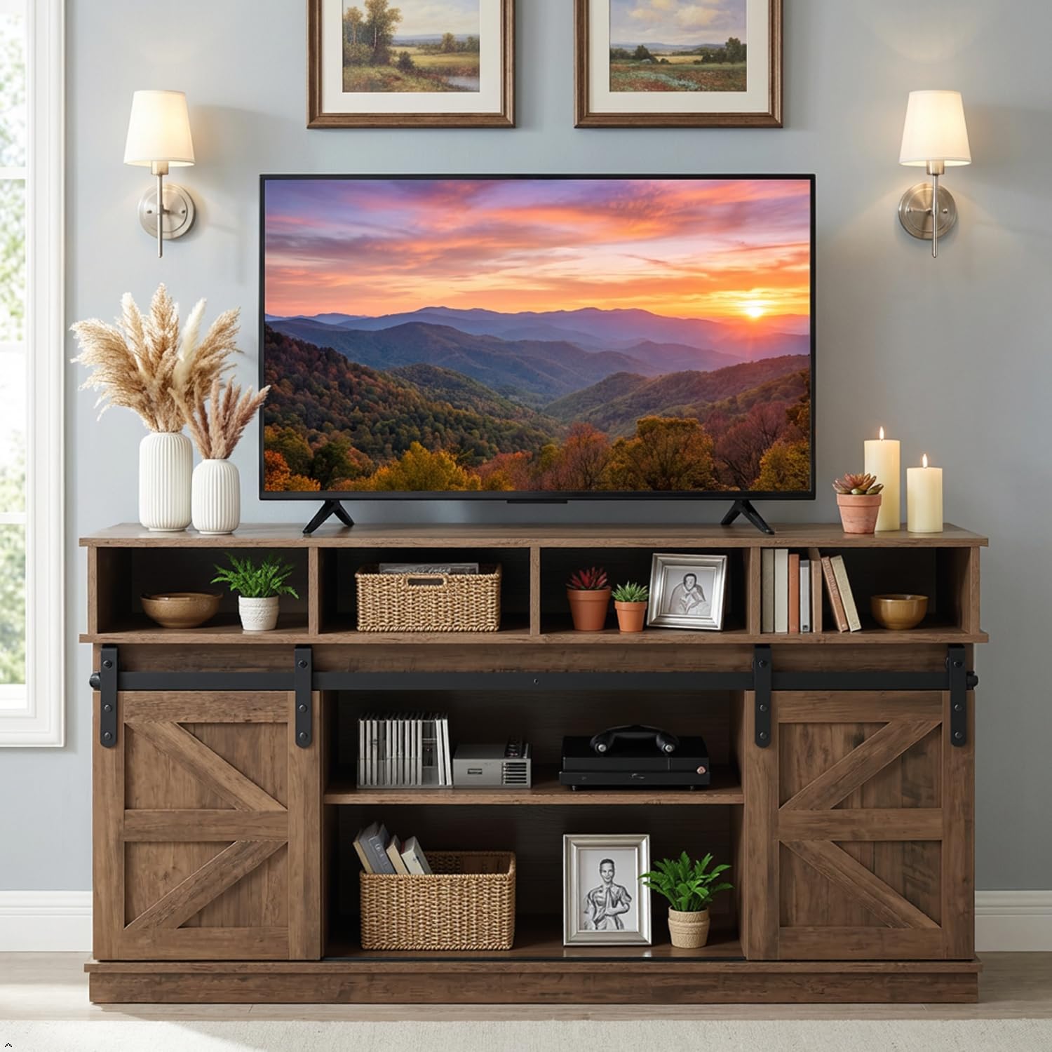 58" TV Stand with Barn Doors & Storage
