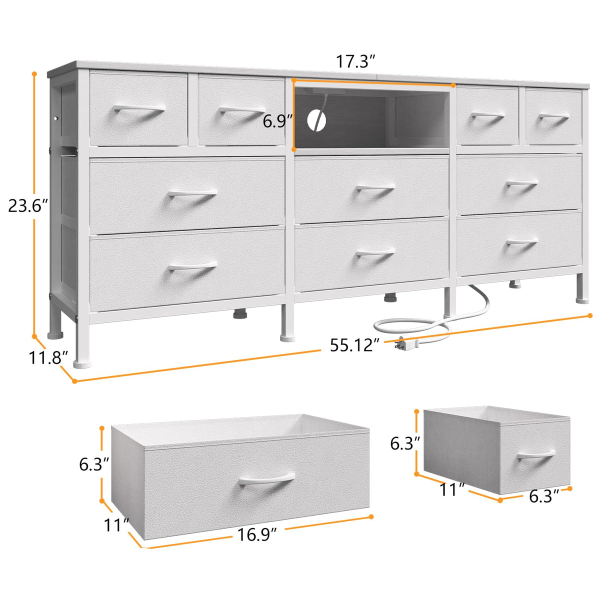 10-Drawer LED Dresser TV Stand