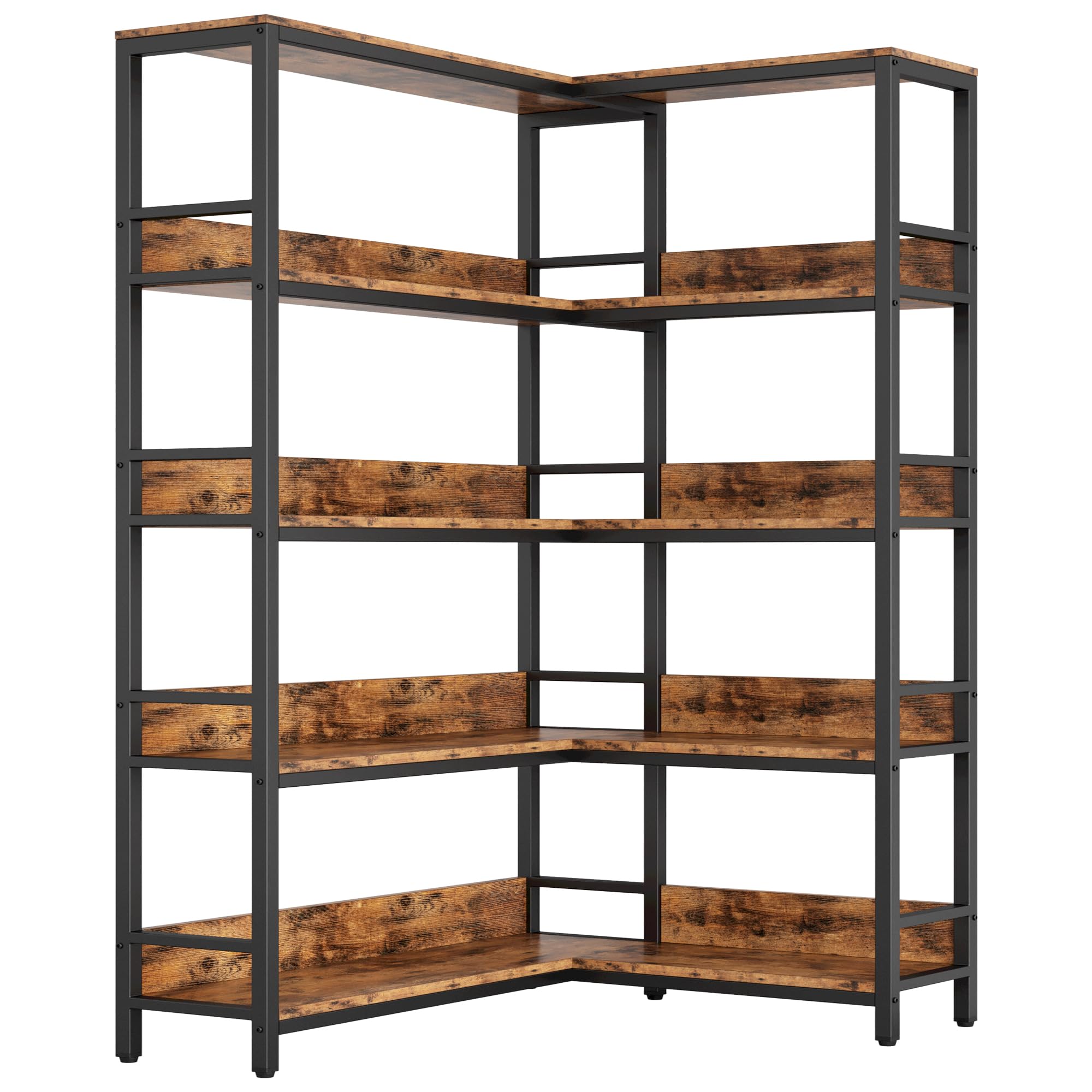 5-Tier L-Shaped Corner Bookshelf with Metal Frame