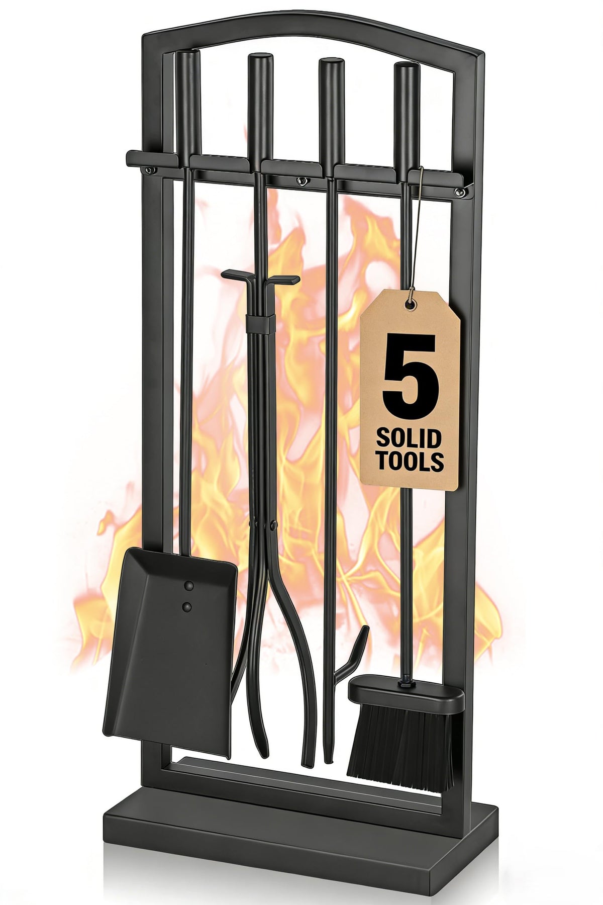 Gtongoko Fireplace Tools Set 5 Pieces with Stand, 29 Inch, Wrought Iron