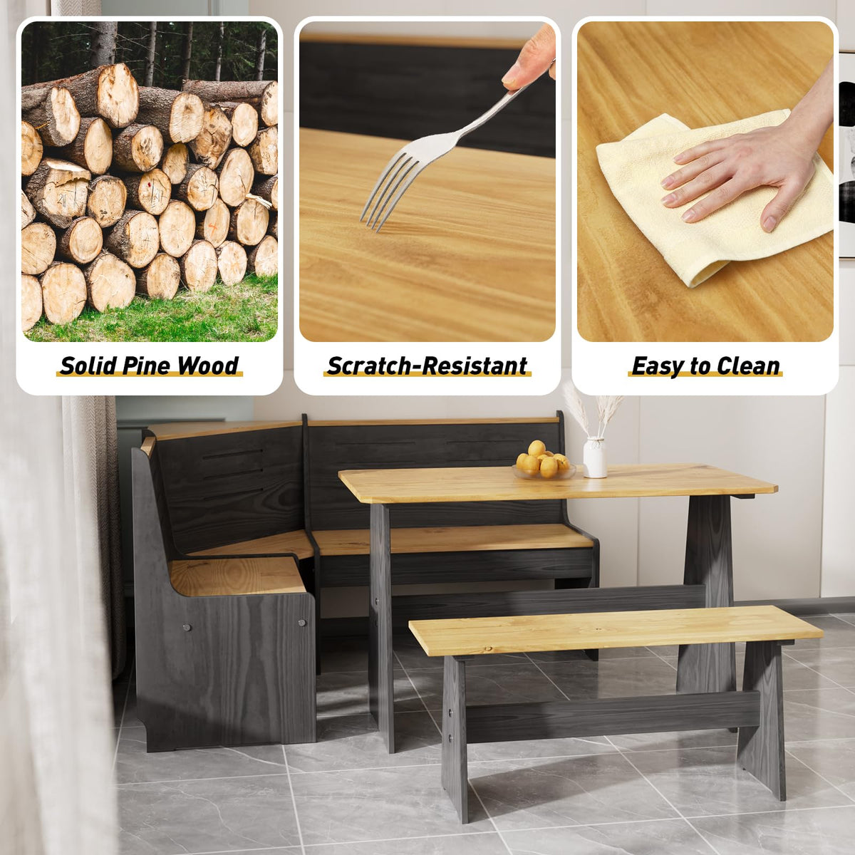Breakfast Nook Table Set Kitchen - Corner Dining Table Set for 4-6 people
