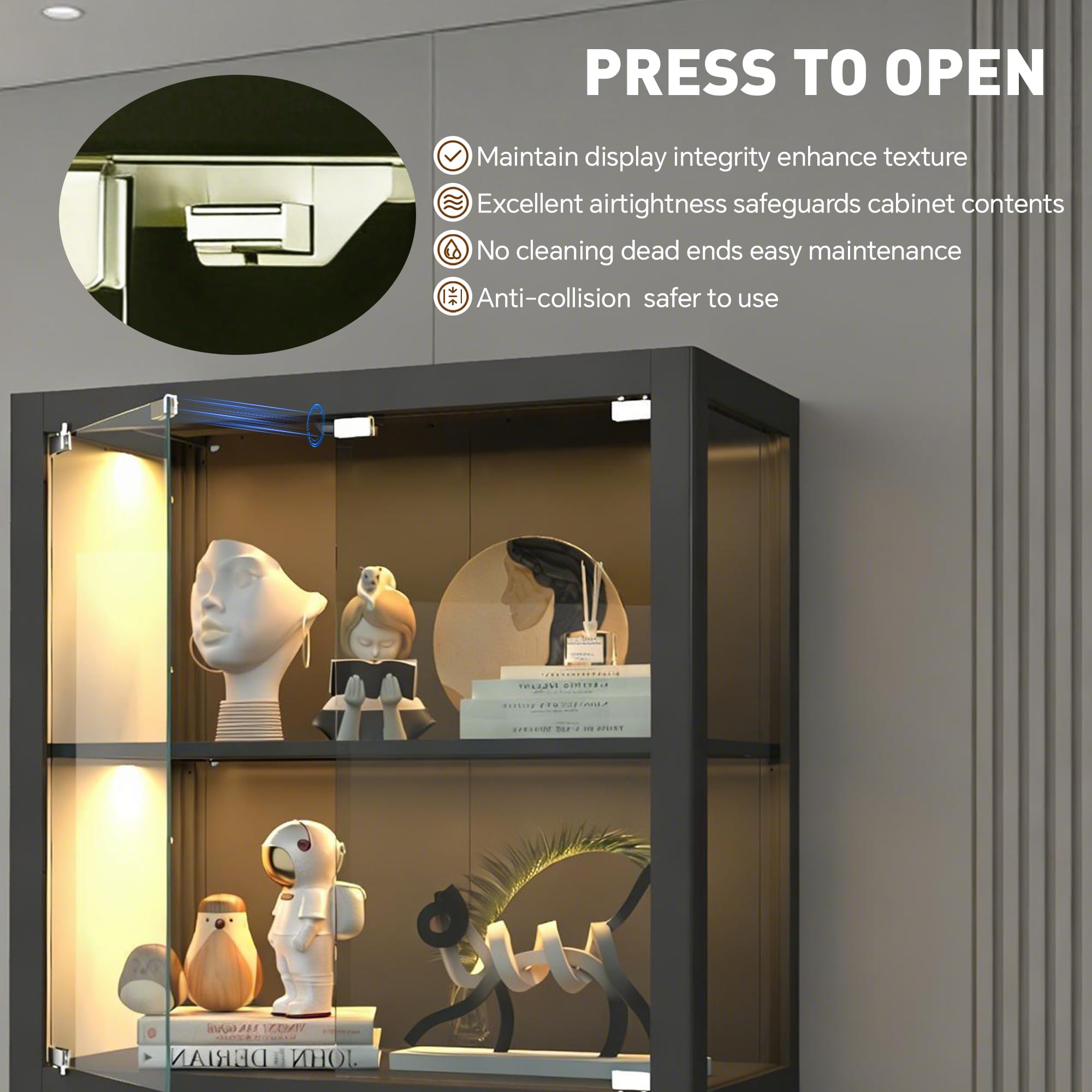 4-Tier Glass Display Cabinet with LED Lights