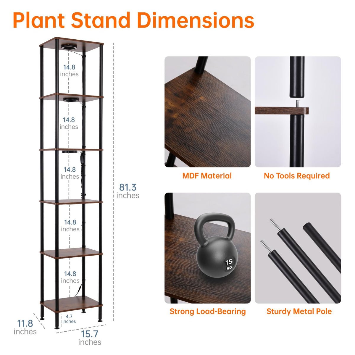 Bstrip Plant Stand Indoor with Grow Light, 81.3in Tall Indoor Plant Shelf