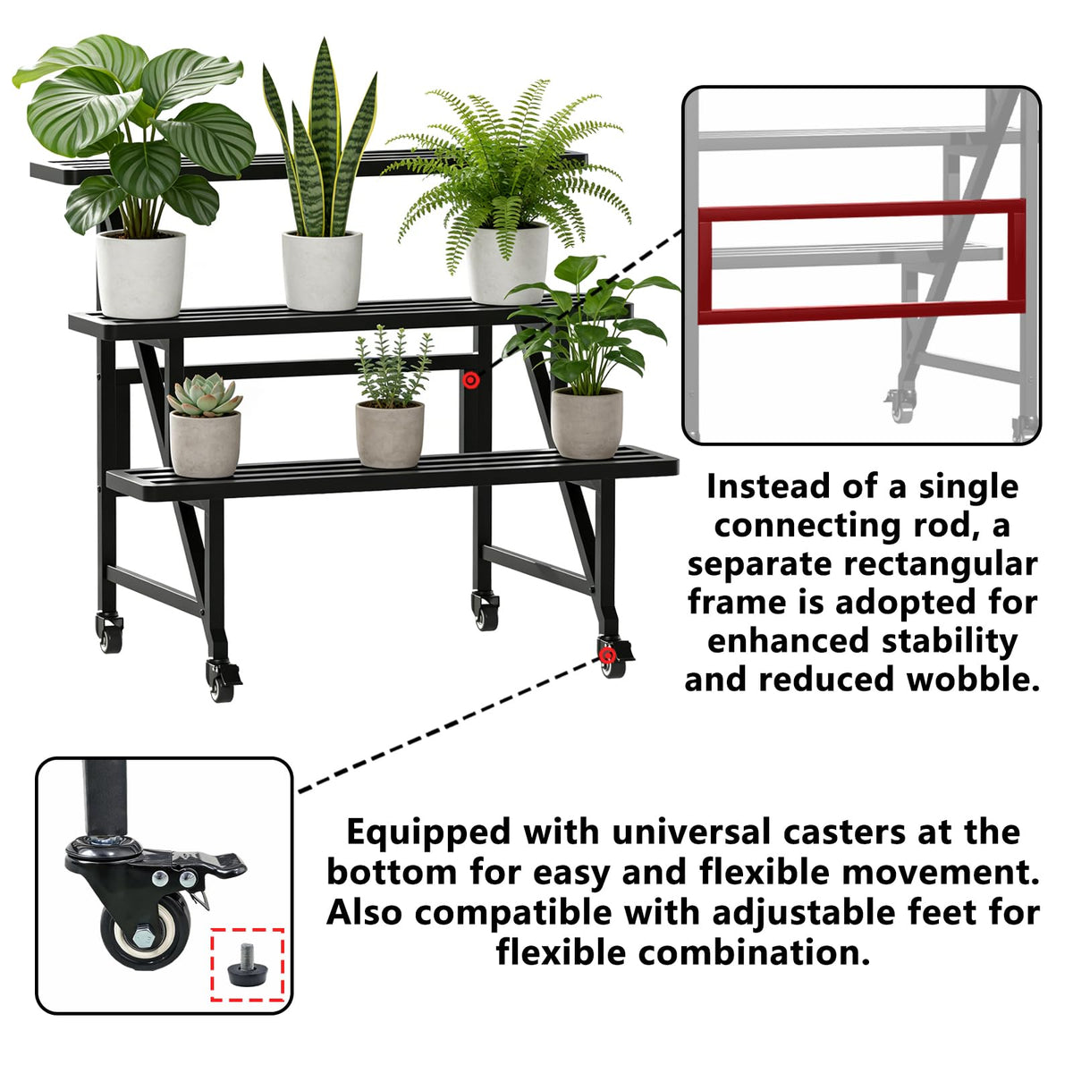 Umi.pzsy Metal Plant Stand with Wheels, 3-Tier Plant Rack