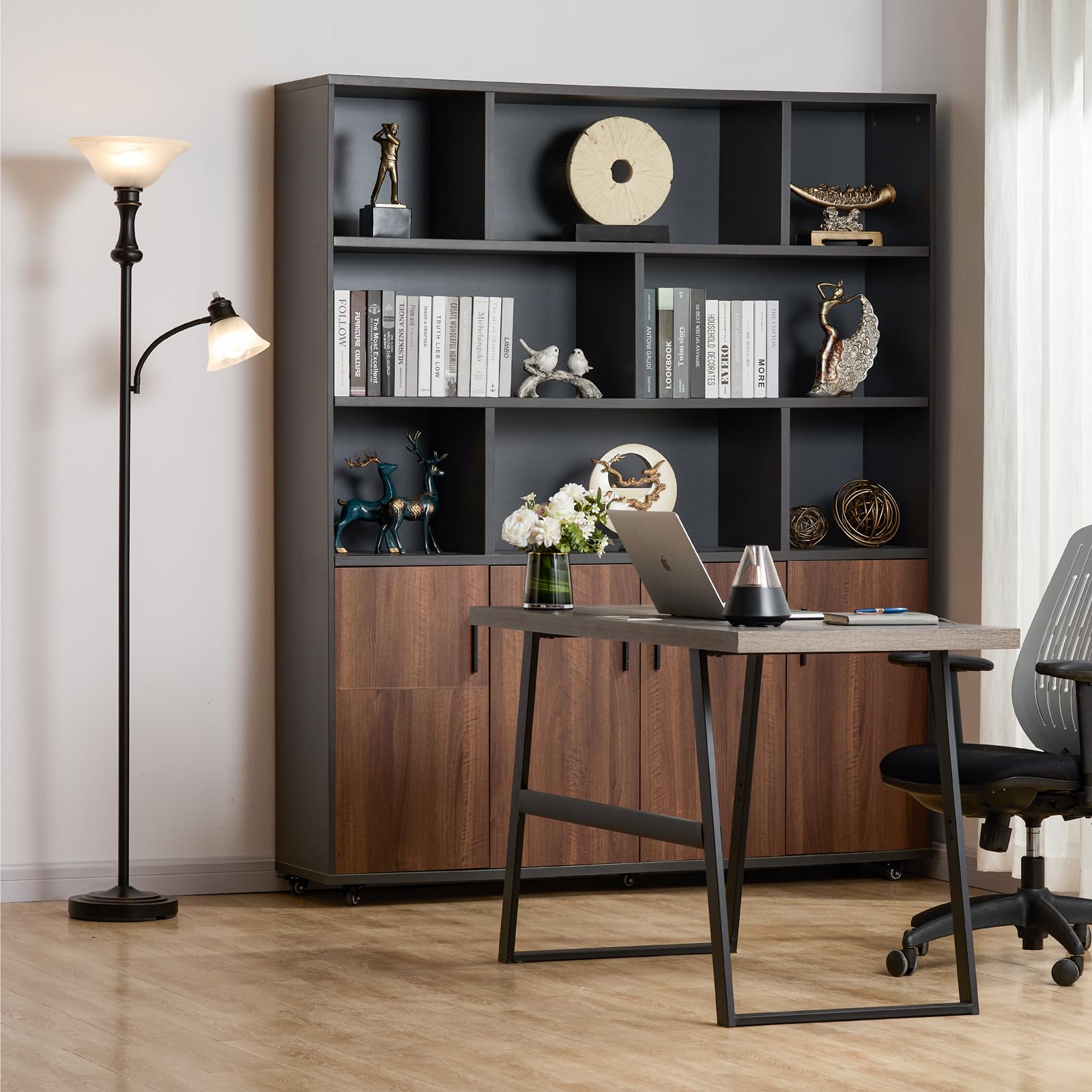 Leasgy 71'' Floor Lamps for Living Room, Tall Floor Lamp for Bedroom with Adjustable Angle Arc Reading lamp, Modern Torchiere Standing lamp with Glass Shade, Knob Switch, Bulb Included, Black