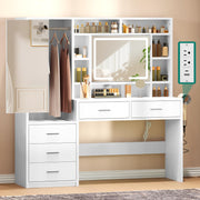 LED Vanity Desk with Mirror, 5 Drawers & Power Outlets