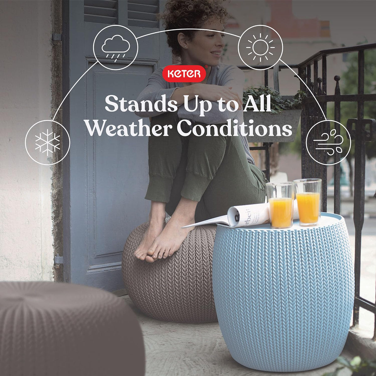 Patio Pouf Set with Storage Table