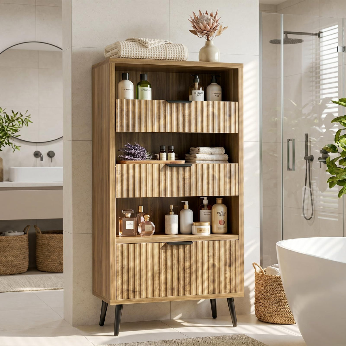Fluted Pantry Cabinet with Drawers