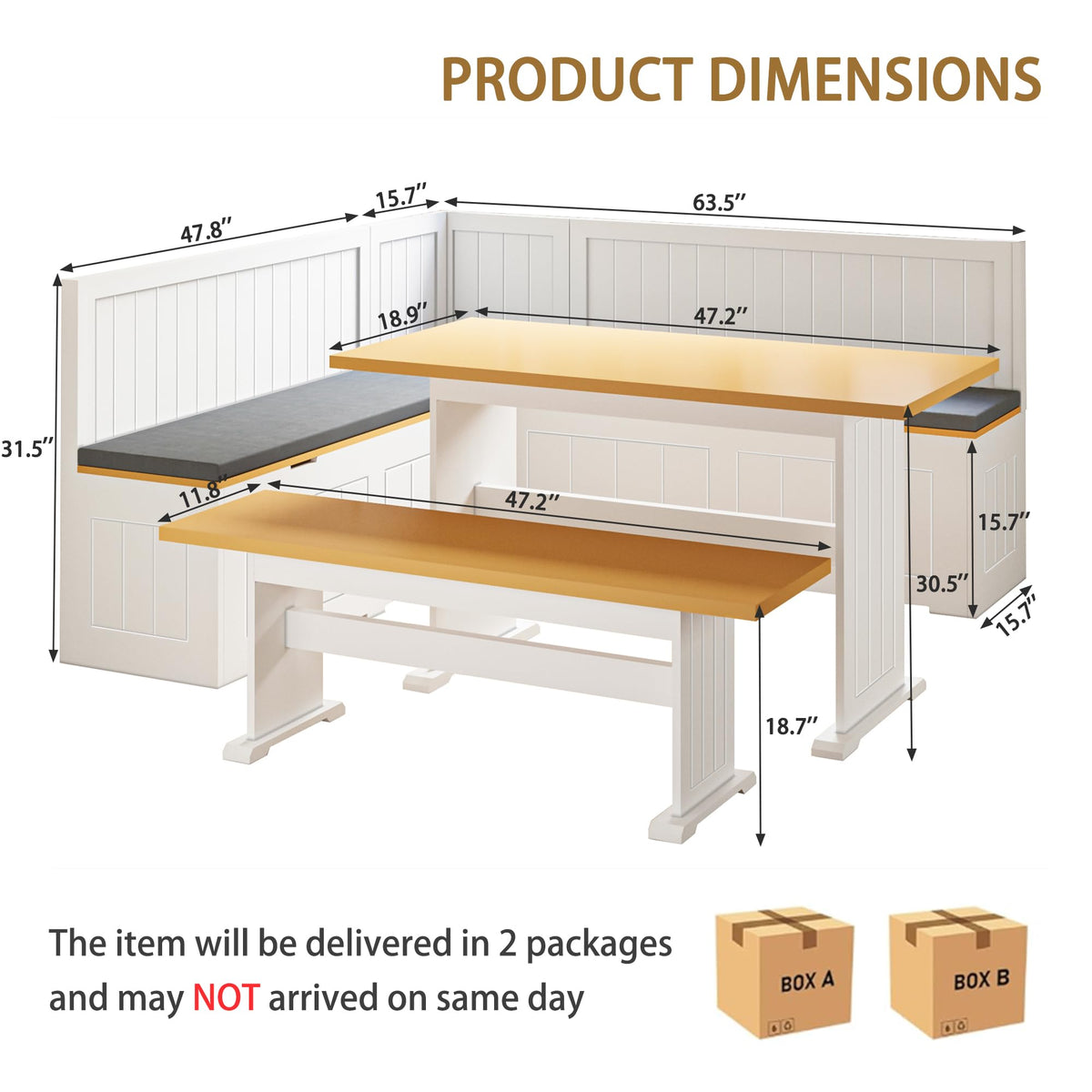 Corner Breakfast Nook Table Set with Cushion, Corner Dining Table Bench Set