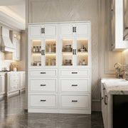 Tall Farmhouse Pantry Storage Cabinet with Glass Doors & Drawers