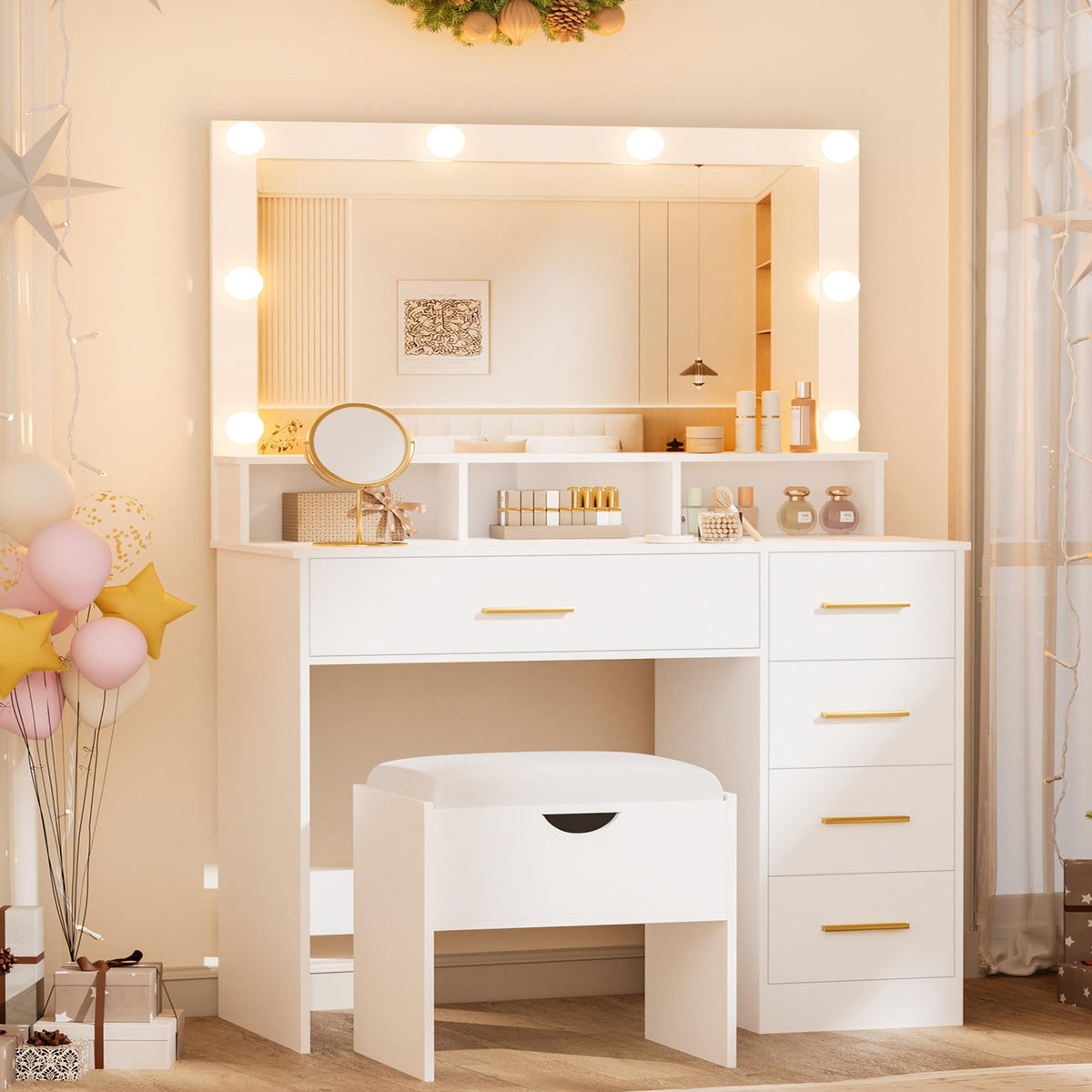 LED Makeup Vanity with Stool