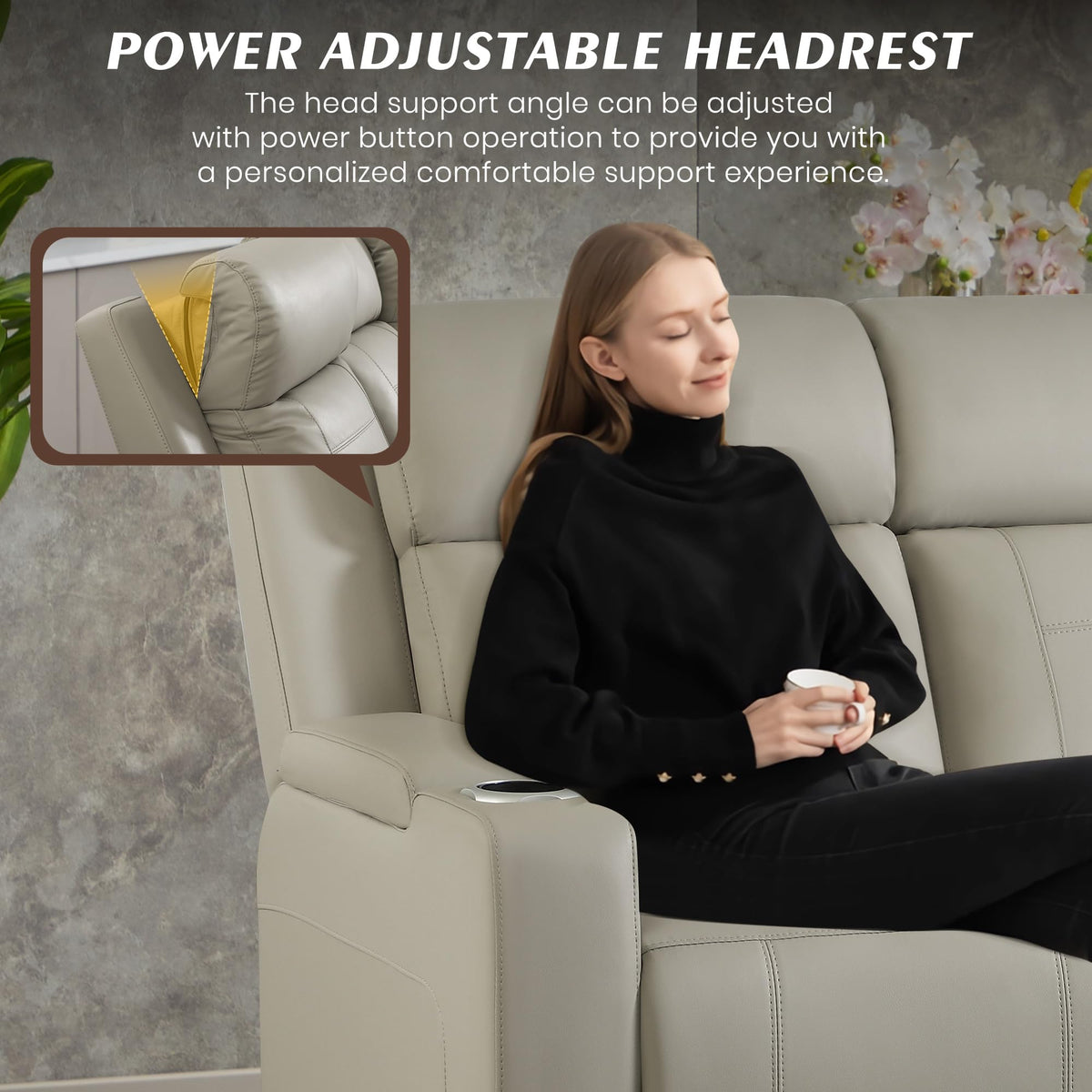 Netpane Breathable Leather Power Recliner Sofa Set with LED, Power Reclining Sofa and Loveseat Set with Adjustable Headrest/Wireless Charger/Storage Console for Living Room (Grey)