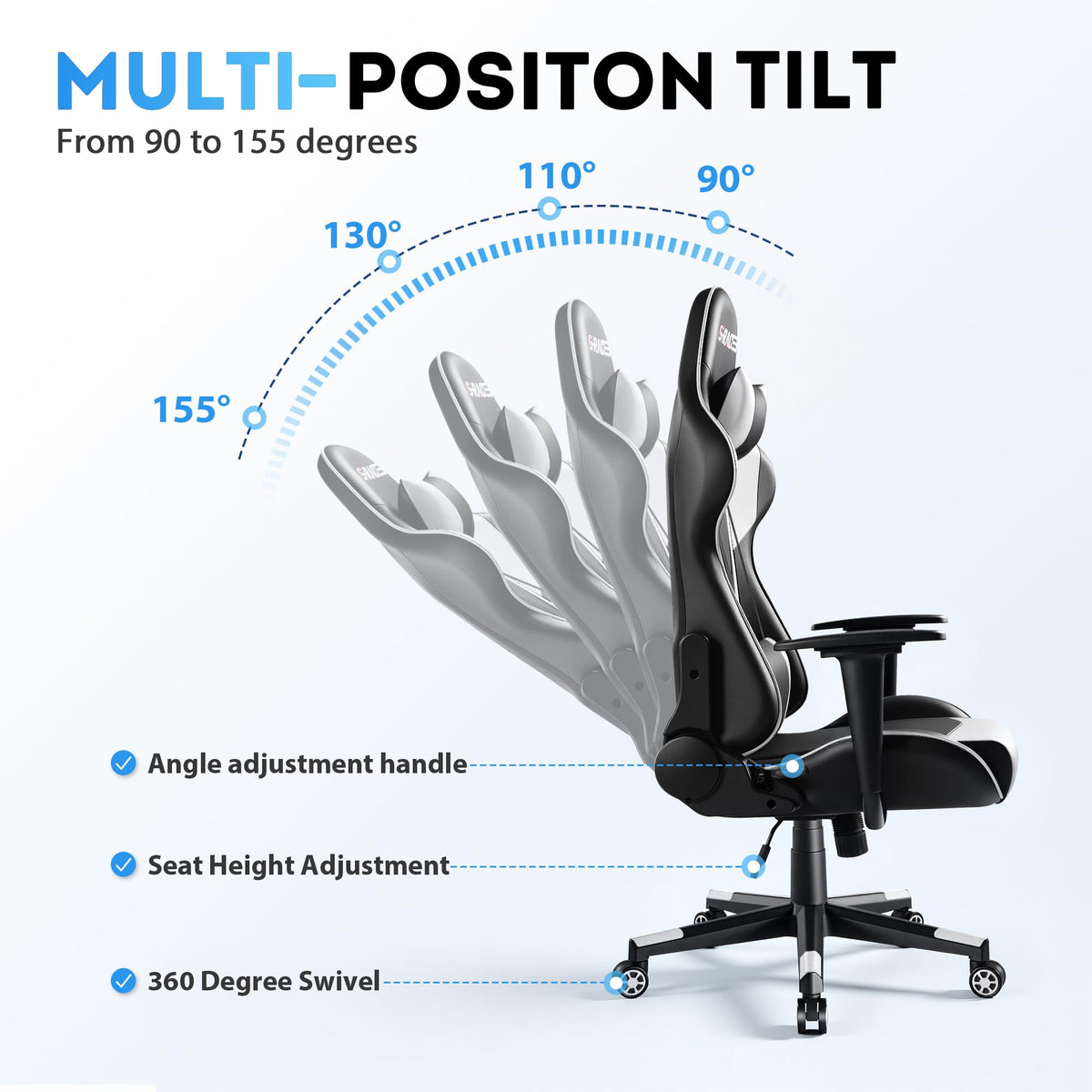 Homall Gaming Chair, Ergonomic Faux Leather High Back Office Chair, White