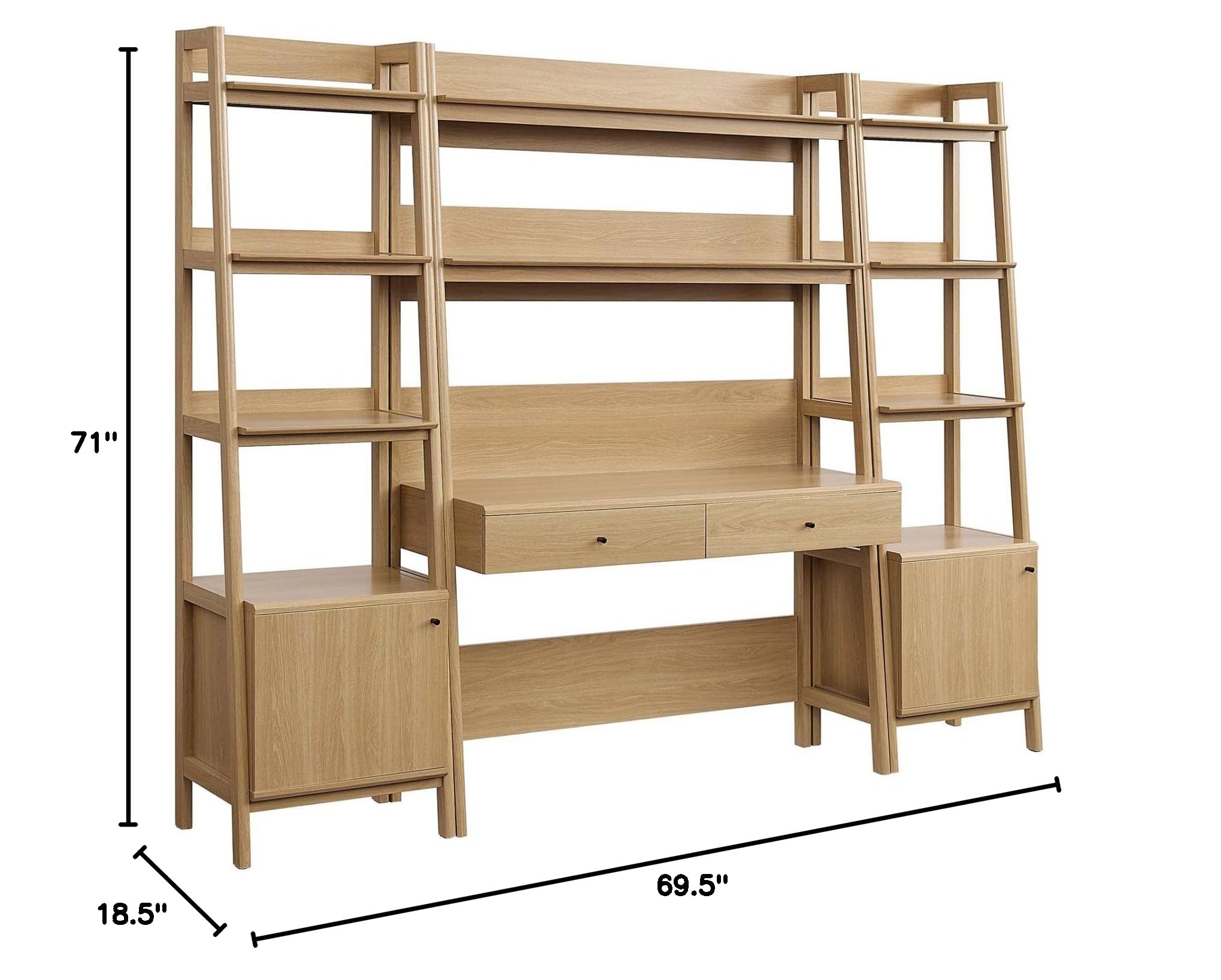 Mid-Century Modern Office Desk & Bookshelf Set, 3-Piece