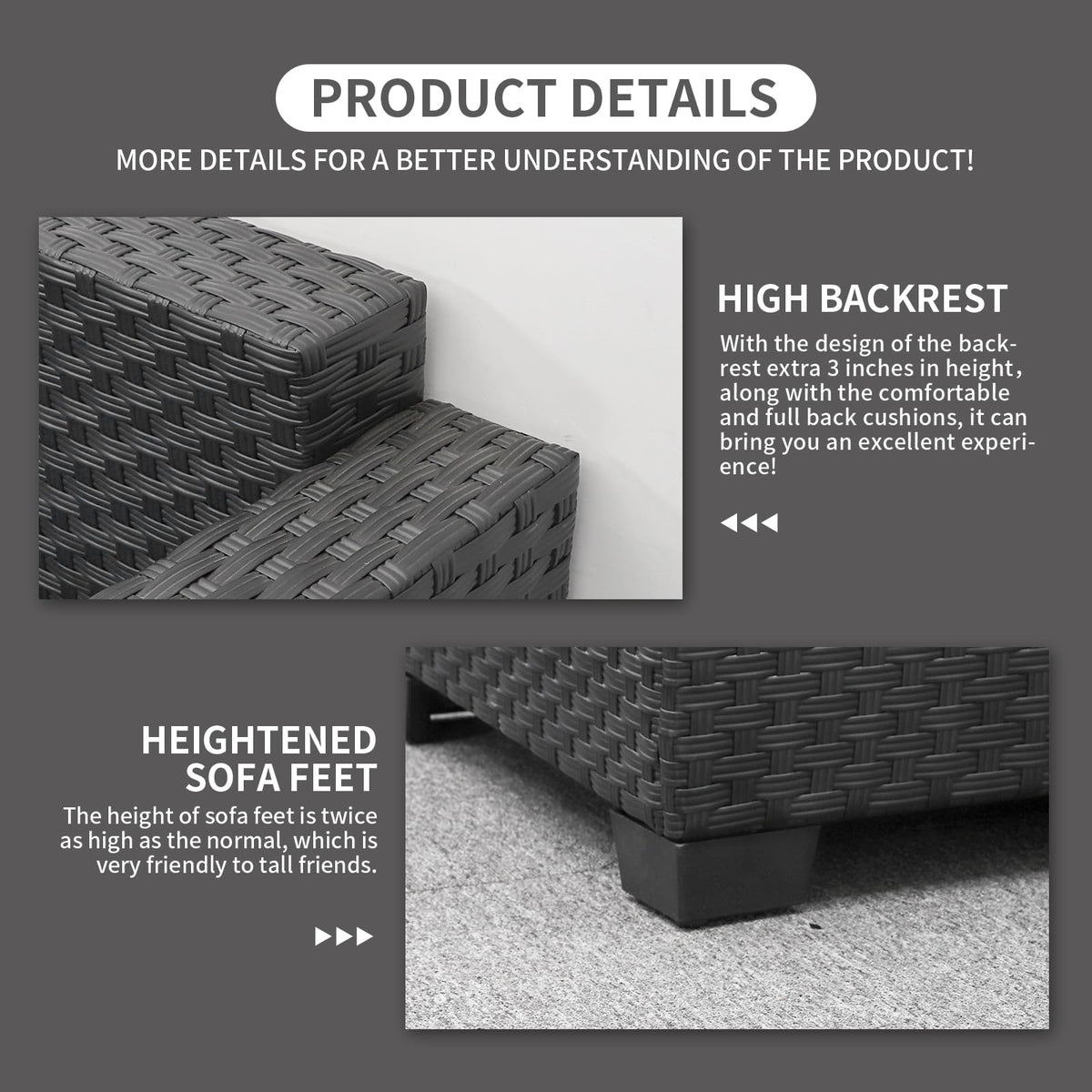 Rattaner Patio Furniture Set 6 Pieces Couch Outdoor Furniture Sofa Set Storage Table Hight Backrest Anti-Slip Cushions and Waterproof Covers, Peacock Blue